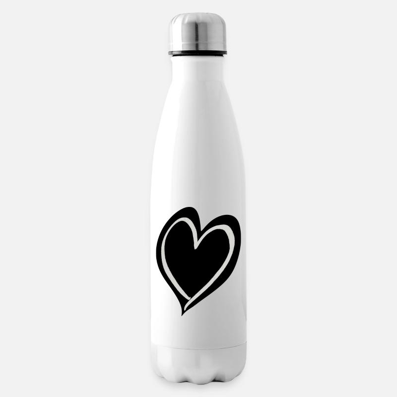 Cœur noir et blanc - Bouteille isotherme - blanc