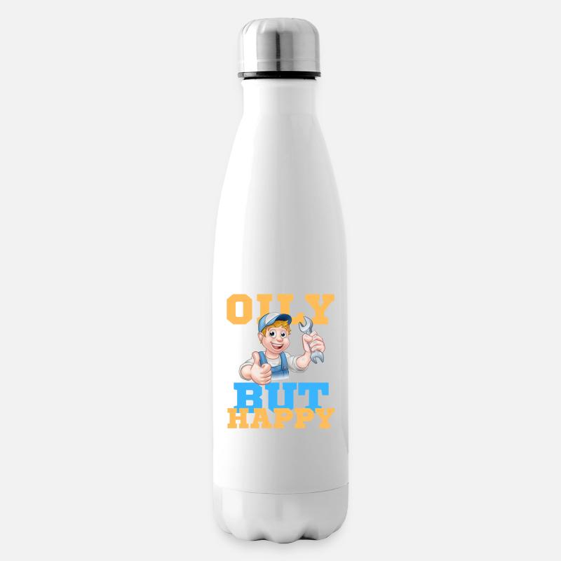 Oily but Happy Mechanic - Isolierflasche - Weiß