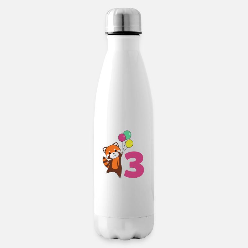 Roter Panda dritter Geburtstag Luftballons Kinder - Isolierflasche - Weiß