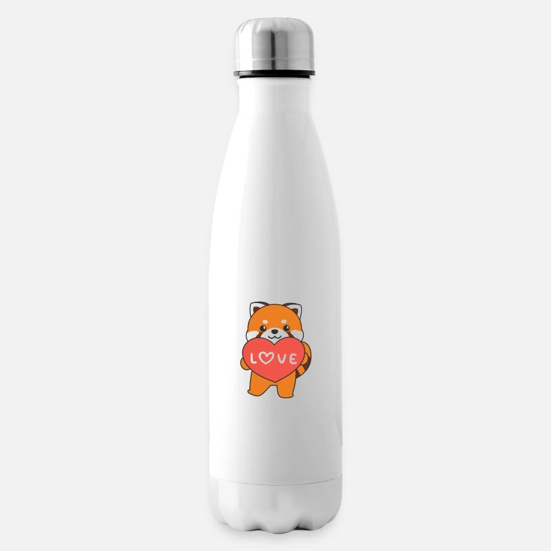 Panda roux pour la Saint-Valentin animaux mignons avec des cœurs - Bouteille isotherme - blanc