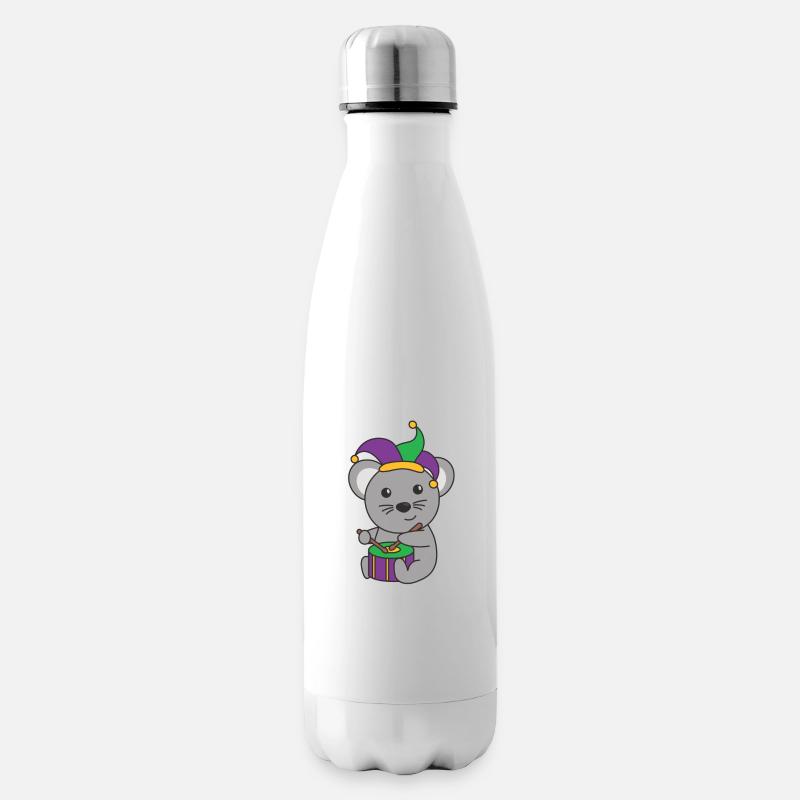 Fasching Maus mit Trommel Faschings Kostüm - Isolierflasche - Weiß