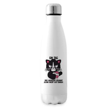 Katze Kaffee Morgenmuffel Faul Spruch Geschenk - Isolierflasche - Weiß - Rechts