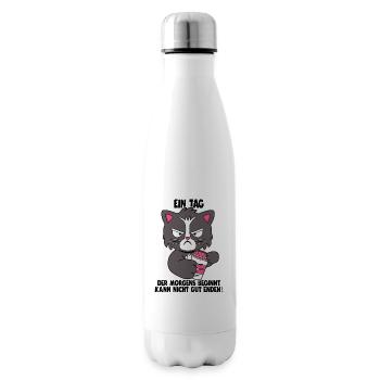 Katze Kaffee Morgenmuffel Faul Spruch Geschenk - Isolierflasche - Weiß - Rechts