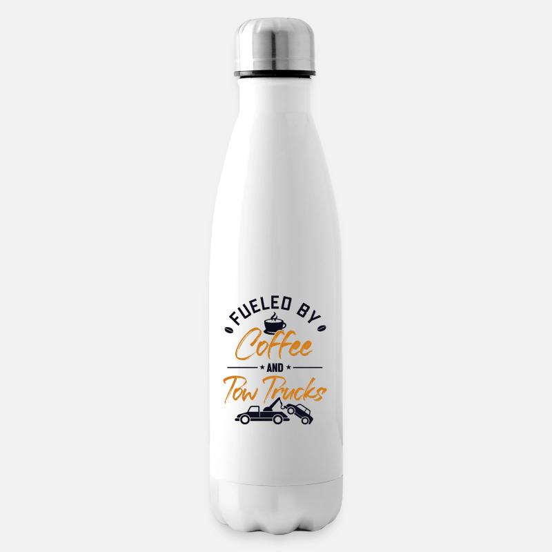 Fueled by Coffee and Tow Trucks Abschlepper - Isolierflasche - Weiß