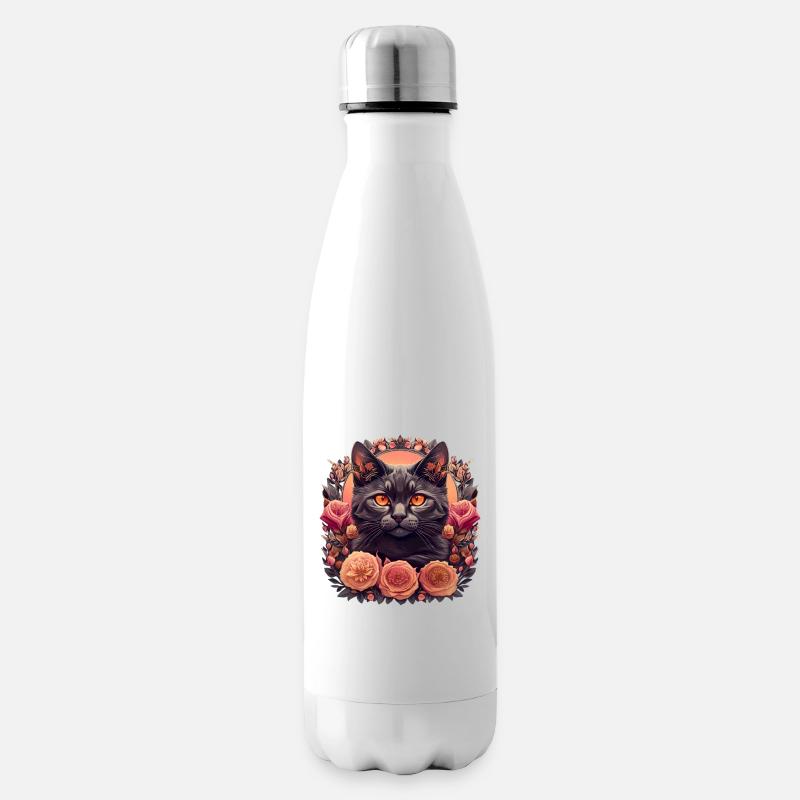 Floral Katze - Isolierflasche - Weiß