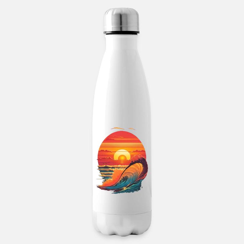 retro sunset and waves - Insulated Water Bottle - white