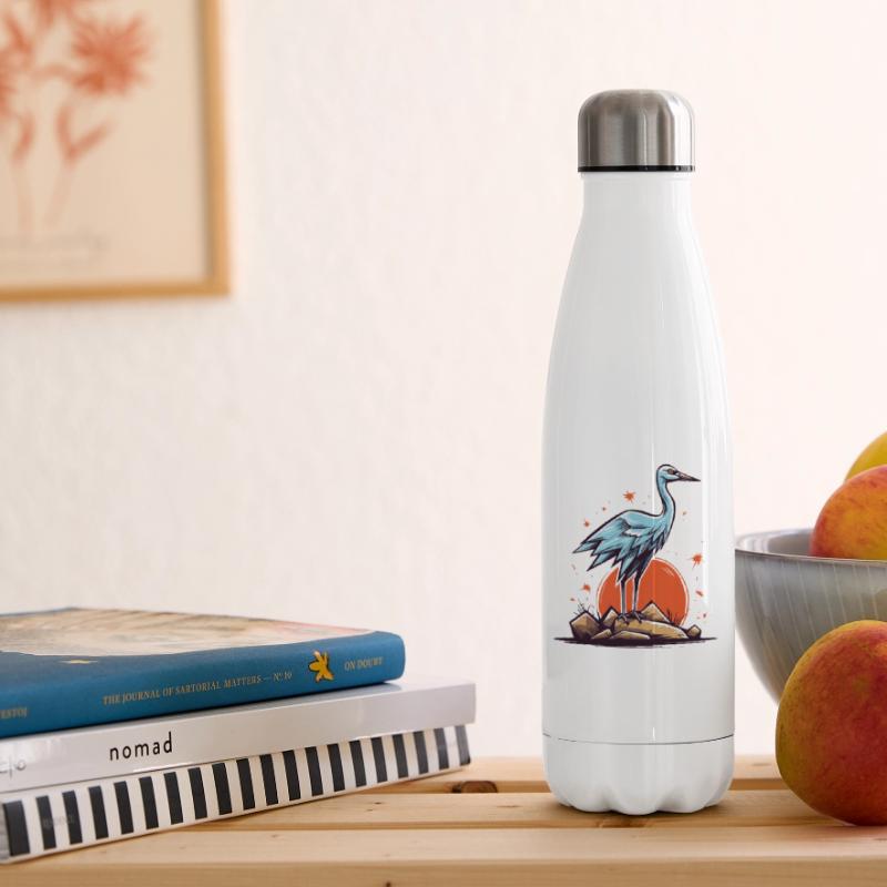 Graureiher oder Storch Vogel und eine rote Sonne Isolierflasche