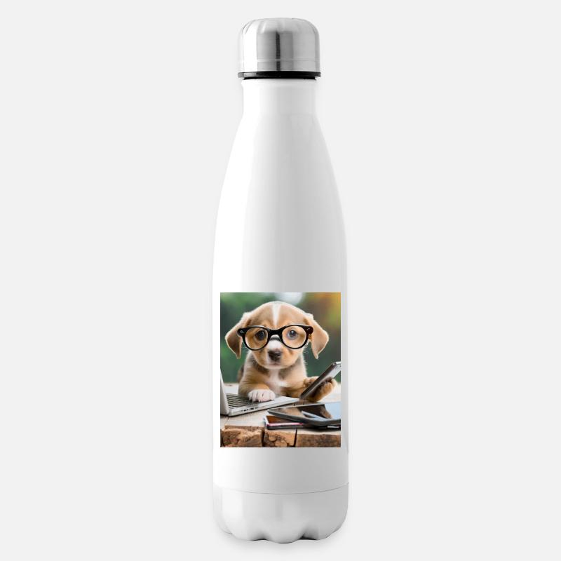 Hund mit Brille - Isolierflasche - Weiß