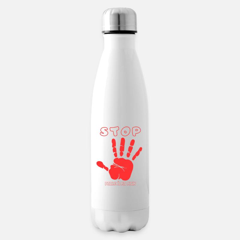 Stop Parle à ma main- Design de main drôle - Bouteille isotherme - blanc