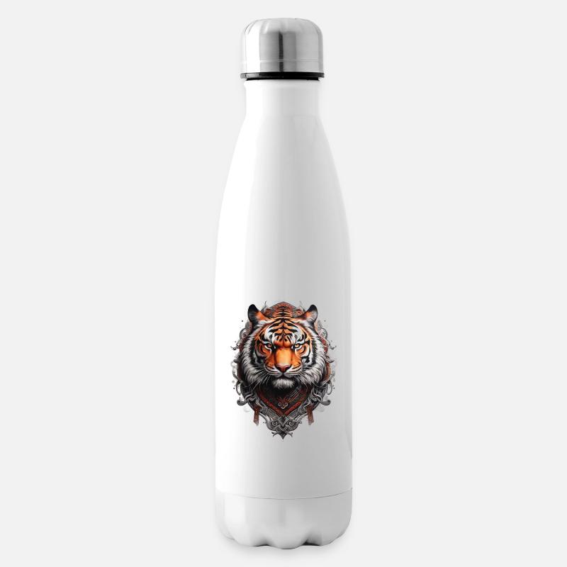 Bengalischer Tigerkopf im Stil Wikinger-Tattoo - Isolierflasche - Weiß