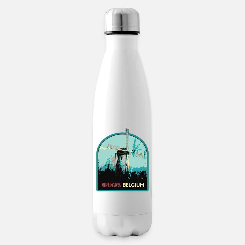 Illustration Windmühle bei Brügge - Isolierflasche - Weiß