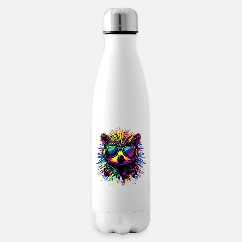 hérisson popart casque lunettes de soleil coloré mignon hérisson - Bouteille isotherme - blanc