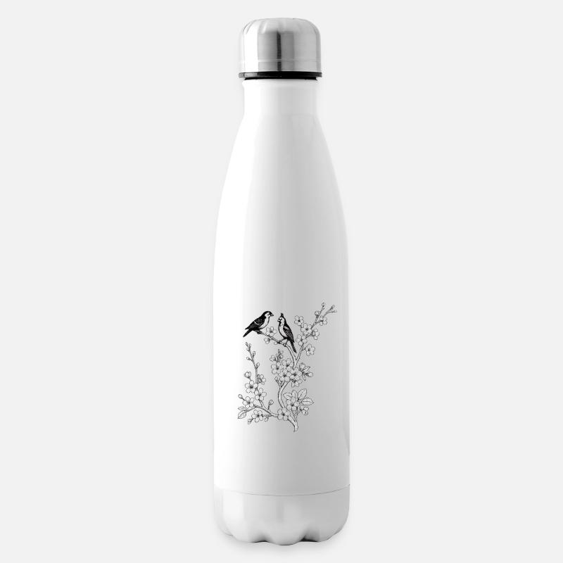 Vögel auf Kirschzweig - Isolierflasche - Weiß