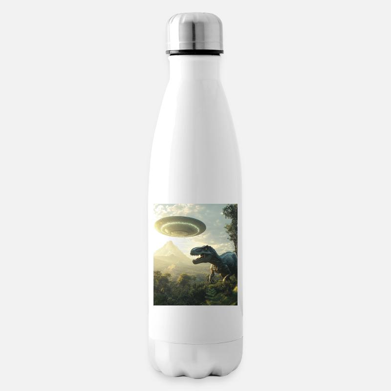T-Rex Selfie mit UFO - Isolierflasche - Weiß