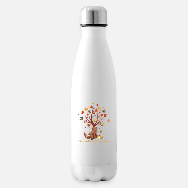 Waldtiere mit Herbstbaum und Spruch - Isolierflasche - Weiß