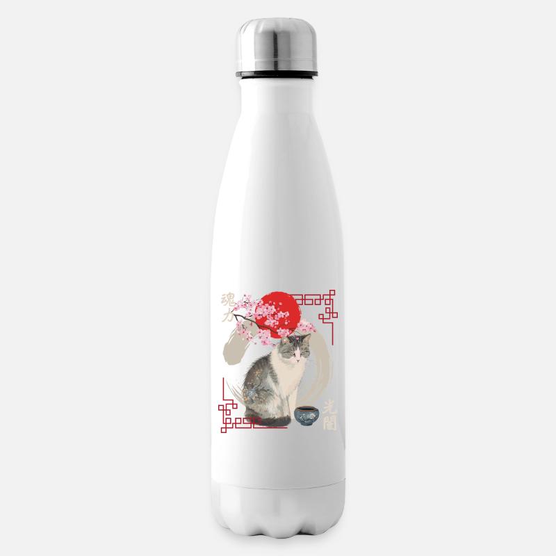 Japanische Katze mit Kirschblüten - Isolierflasche - Weiß
