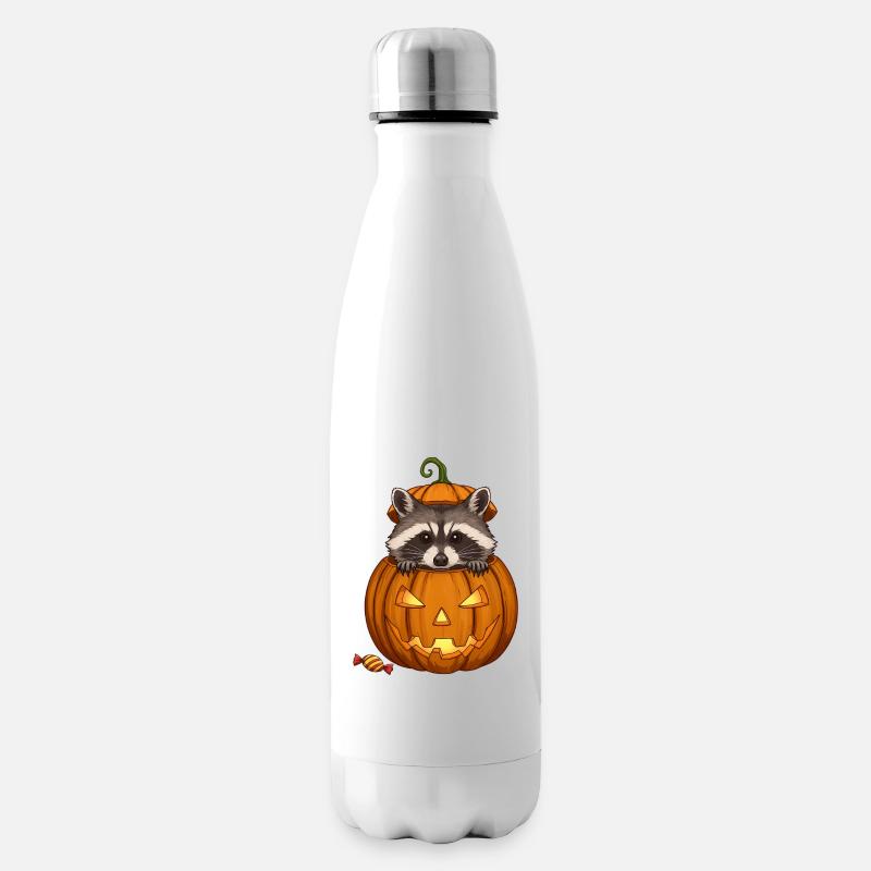 Waschbär lugt aus einer Kürbislaterne - Isolierflasche - Weiß
