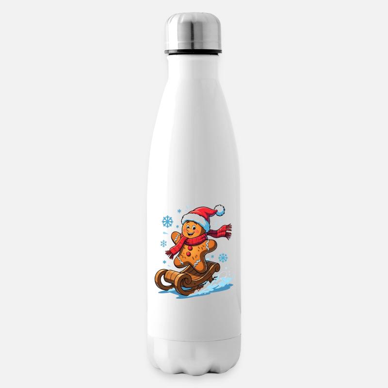 Lebkuchenmann auf dem Schlitten - Isolierflasche - Weiß