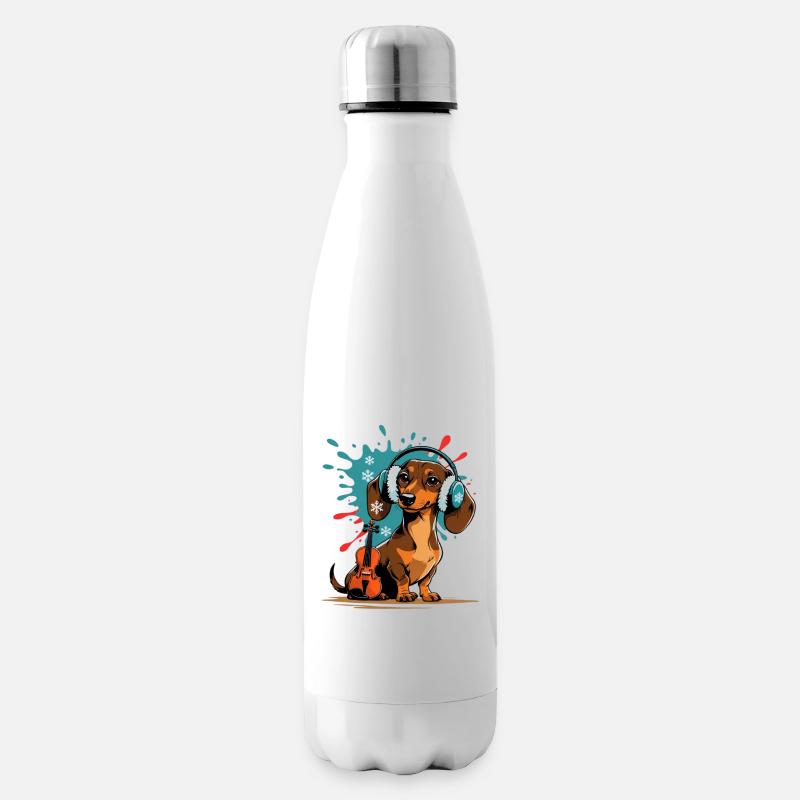 Wintermusik-Dackel mit Kopfhörern - Isolierflasche - Weiß