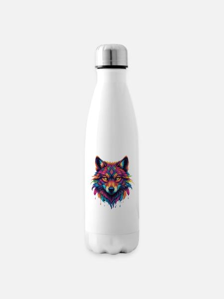 Bunter Wolf Kopf - Isolierflasche - Weiß