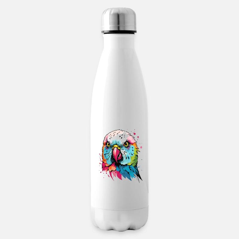 Bunter Wellensittich Kunstdesign - Isolierflasche - Weiß