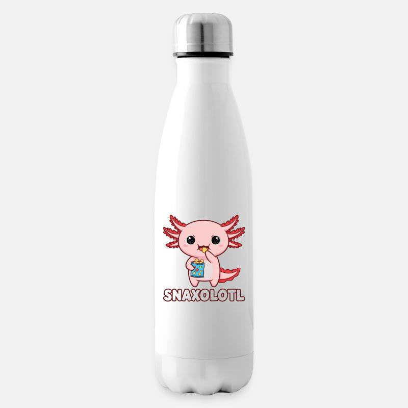 Mignon axolotl rose mangeant des chips - Bouteille isotherme - blanc