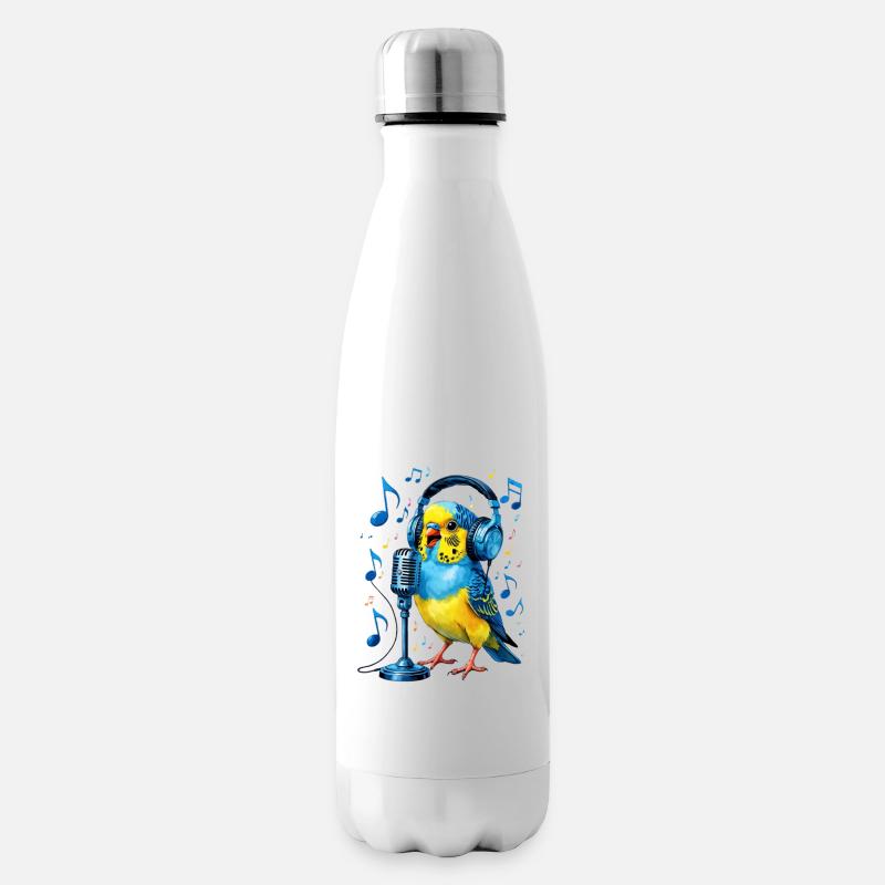 Papagei mit Kopfhörer-Mikro - Isolierflasche - Weiß