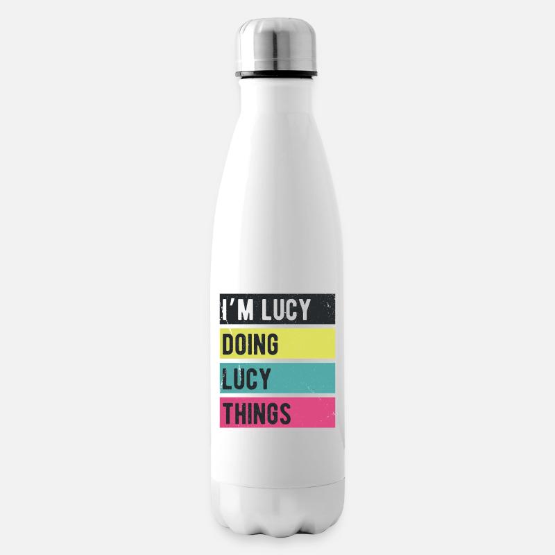 Ich bin Lucy, mache Lucy-Dinge Retrofarben - Isolierflasche - Weiß