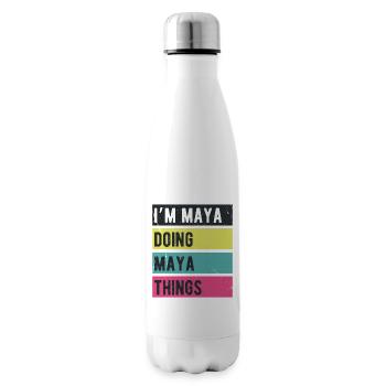 Ich bin Maya und mache Maya-Dinge Retro-Farben - Isolierflasche - Weiß - Rechts