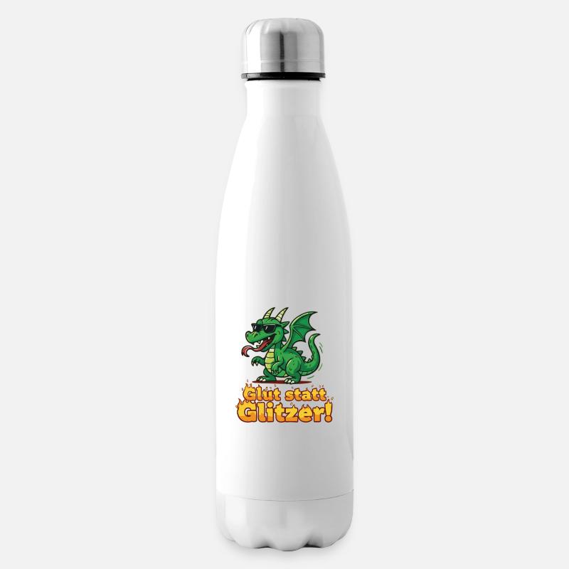 Glut statt Glitzer – Cooler Drache mit Feuer - Isolierflasche - Weiß