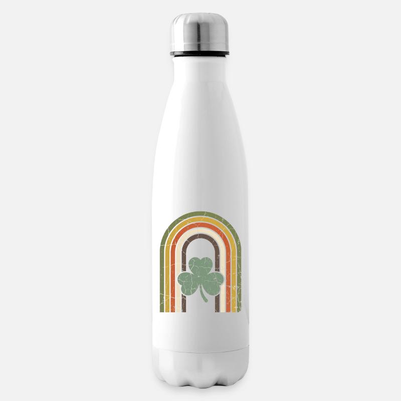 Vintage Regenbogen mit Kleeblatt St‘ Patricksday - Isolierflasche - Weiß