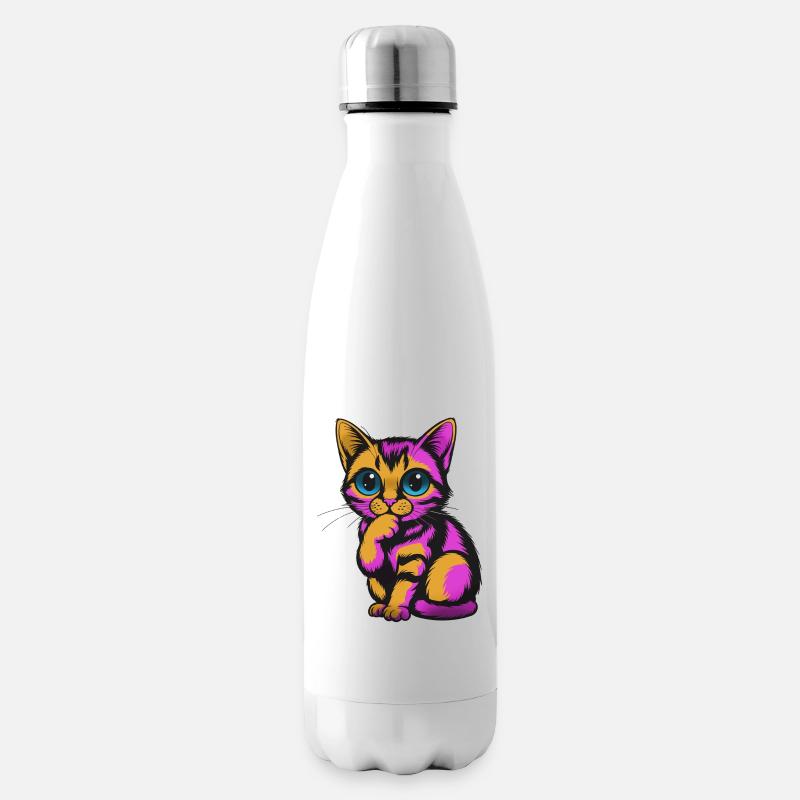 Bunter nachdenklicher Kater Neonfarben - Isolierflasche - Weiß
