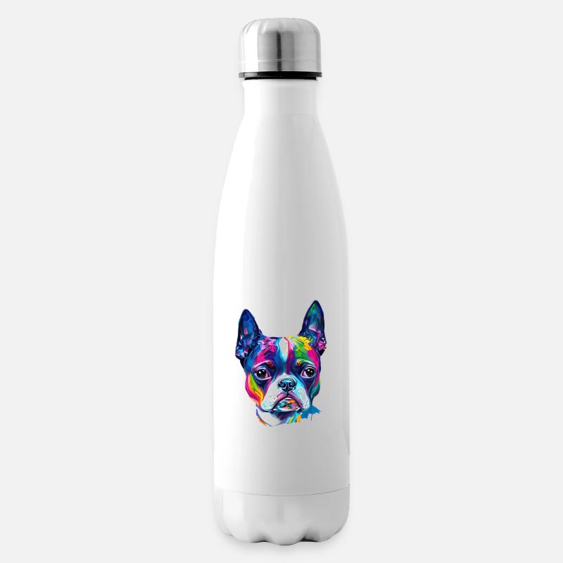 Farbenfrohes Boston-Terrier-Ölfarbe-Hundeporträt - Isolierflasche - Weiß