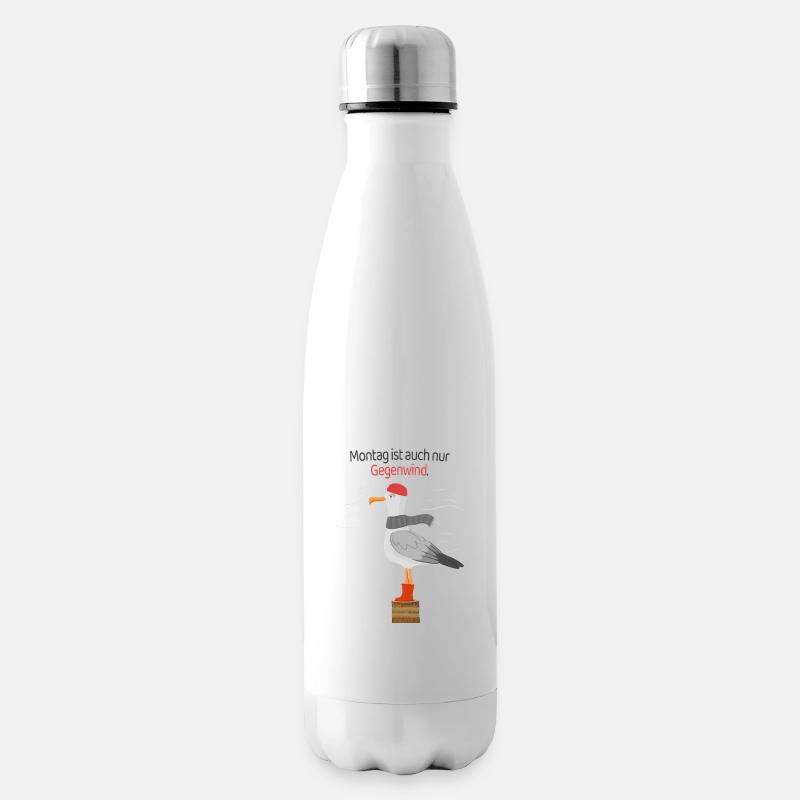 Montag Gegenwind Möwe minimalistischer Spruch - Isolierflasche - Weiß