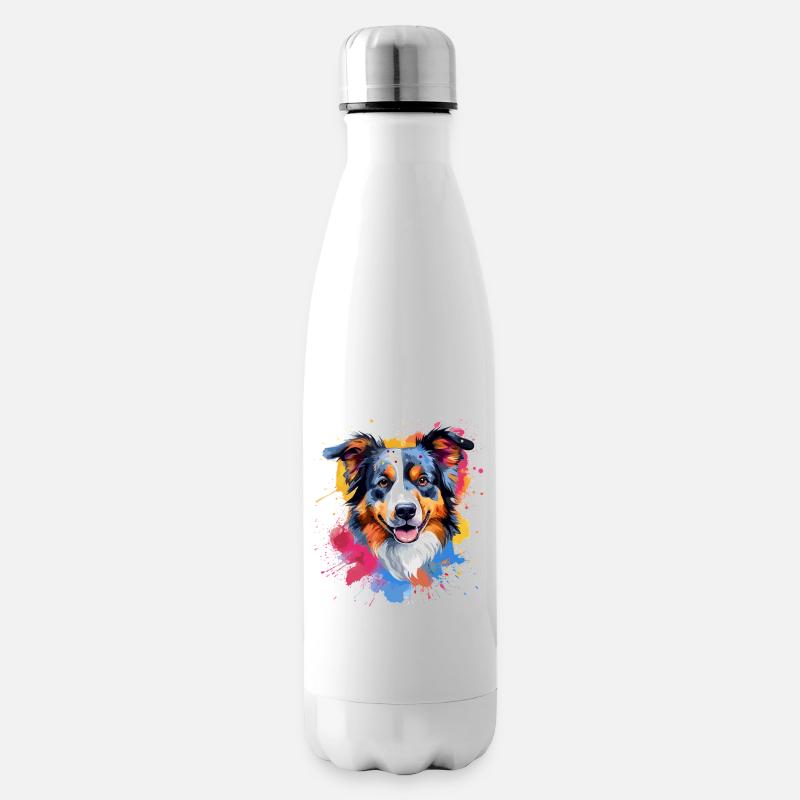 Australian Shepherd Dog Splash Art Bunt - Isolierflasche - Weiß