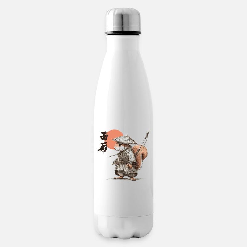 Samurai Squirrel under Red Sun - Insulated Water Bottle - white