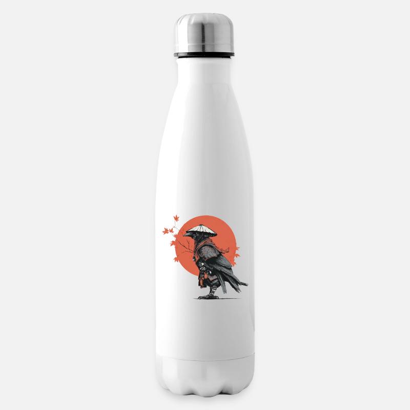 Samurai Crow in Red Moon - Insulated Water Bottle - white