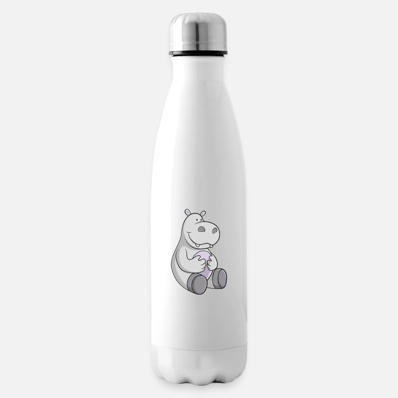 Glückliches Comic Nilpferd - Isolierflasche - Weiß