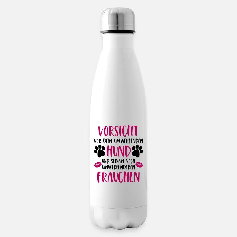 Vorsicht vor dem umwerfenden Hund Frauchen Version - Isolierflasche - Weiß