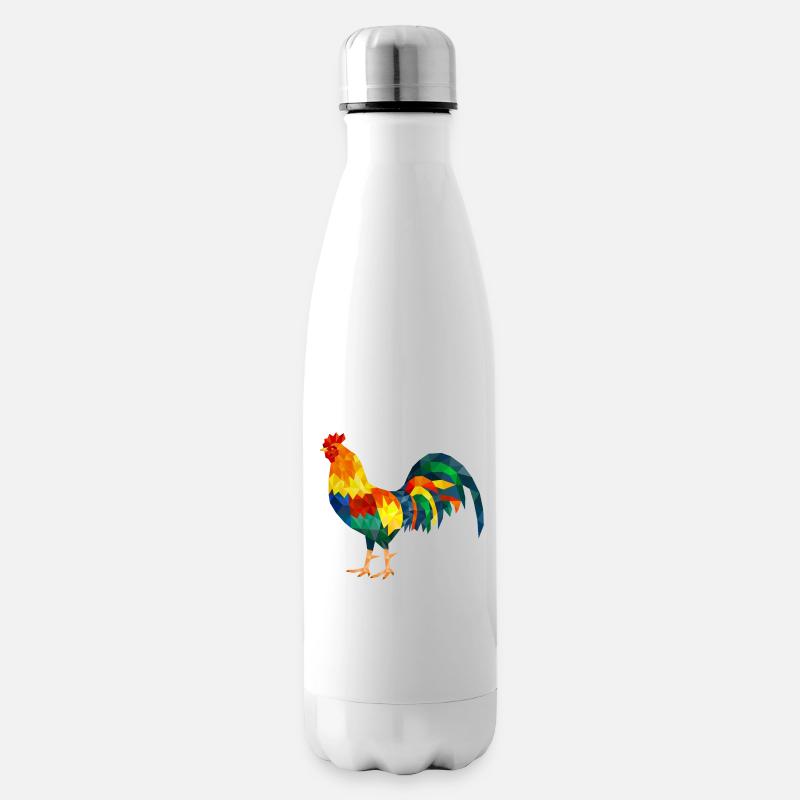 hahn polygon bunt huhn gockel - Isolierflasche - Weiß