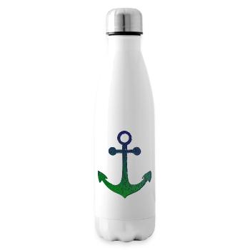 Ancre, bleu vert, aspect usé - Bouteille isotherme - blanc - Droite