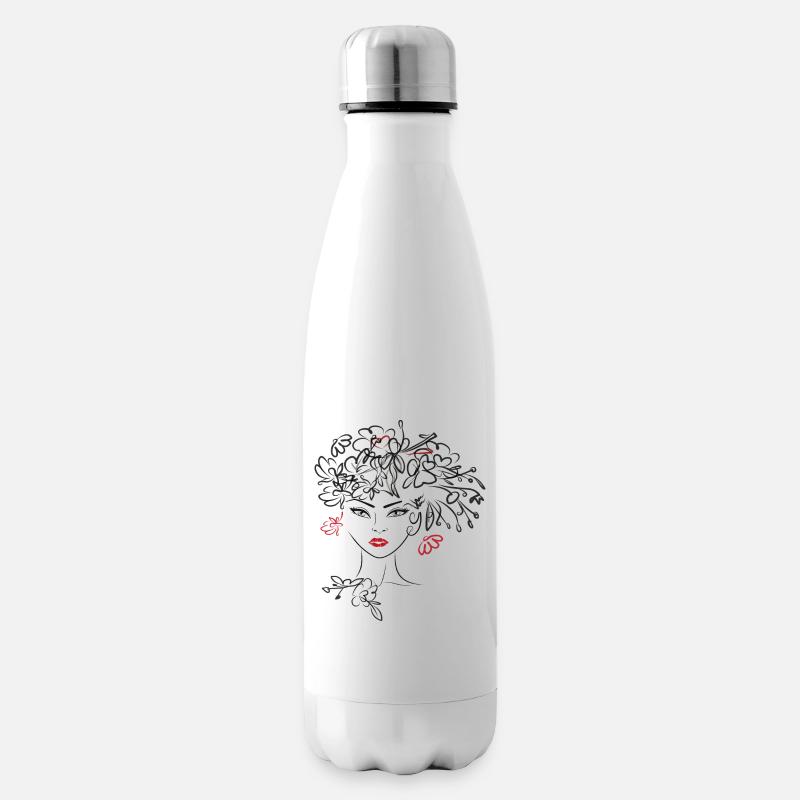 Frauenkopf mit Blüten - Isolierflasche - Weiß
