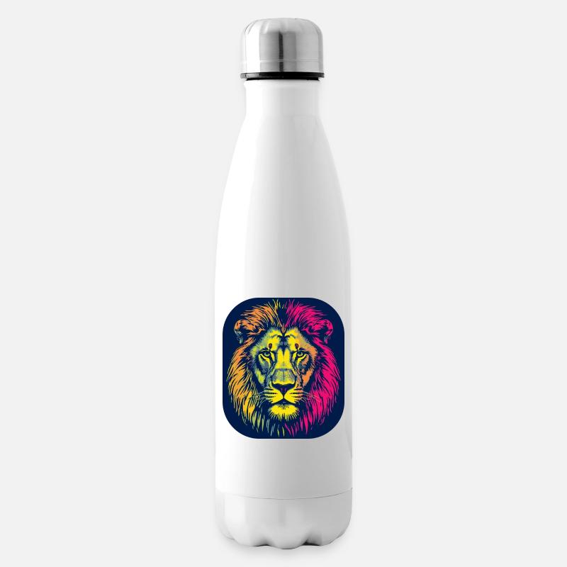 Neon Löwenkopf Pop Art - Isolierflasche - Weiß