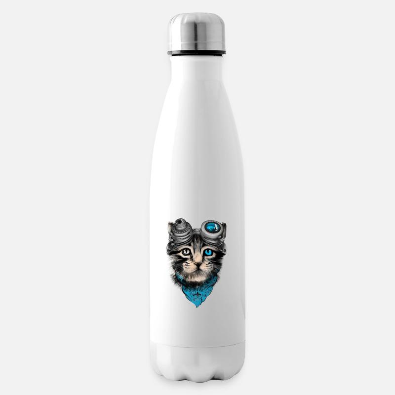 steampunk chat - Bouteille isotherme - blanc