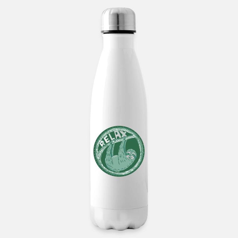Relax -- Grünes Faultier - Isolierflasche - Weiß