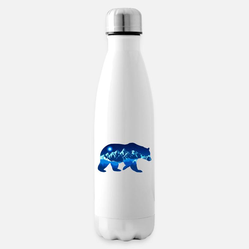 Bär bei Nacht vor Bergen im Wald - Isolierflasche - Weiß