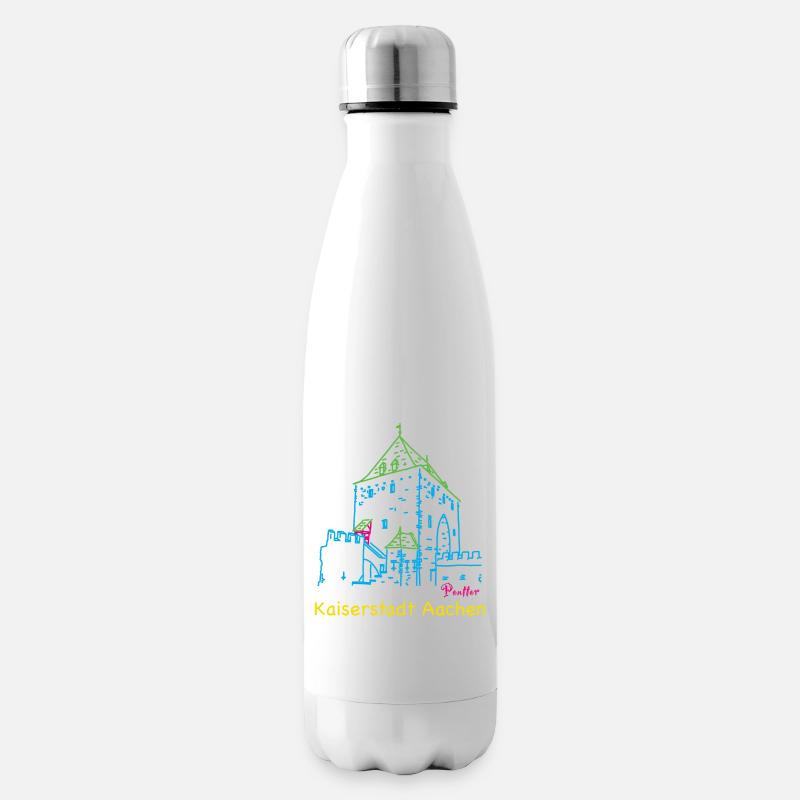 Kaiserstadt Aachen, Handzeichnung Ponttor - Isolierflasche - Weiß