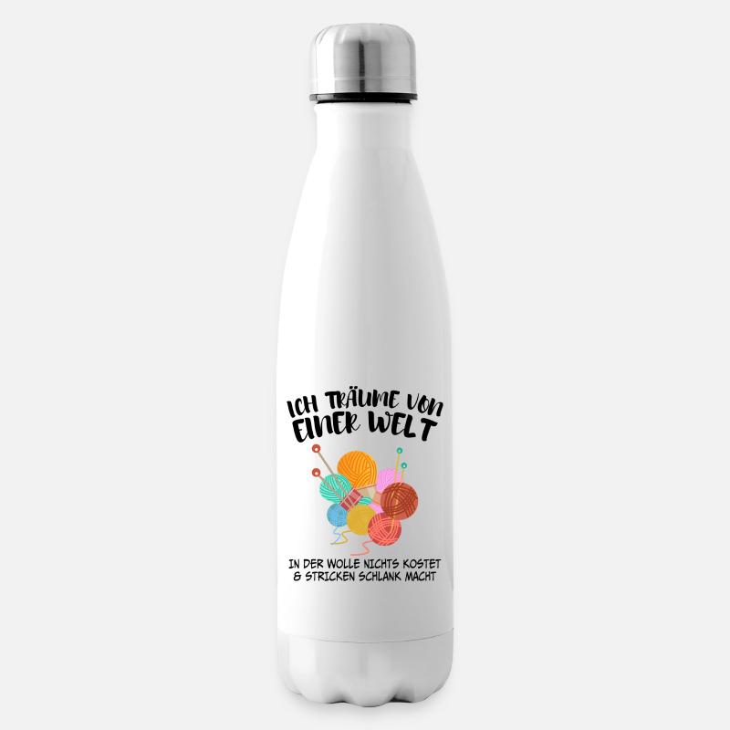 Wolle stricken Hobby Handarbeit Geschenk - Isolierflasche - Weiß