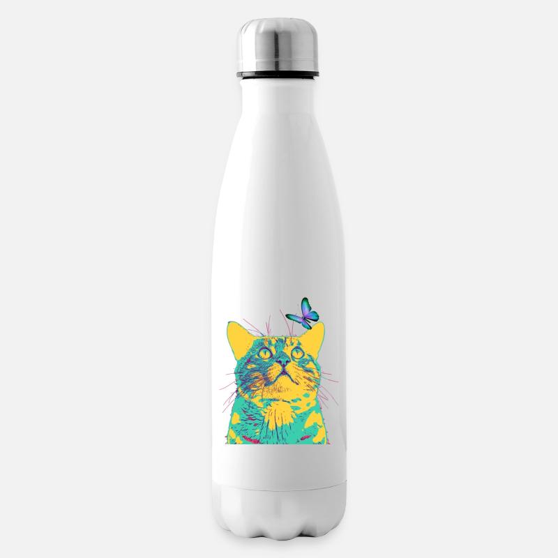 le papillon aime le chat - Bouteille isotherme - blanc