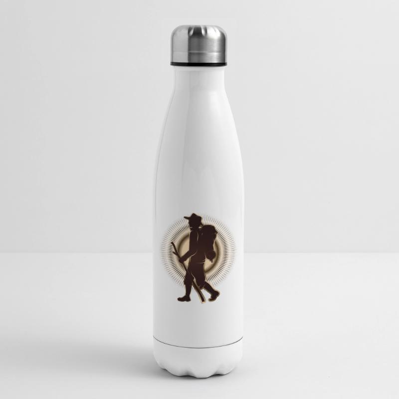 Pilger oder Wanderer mit Wanderstab & Rucksack Isolierflasche